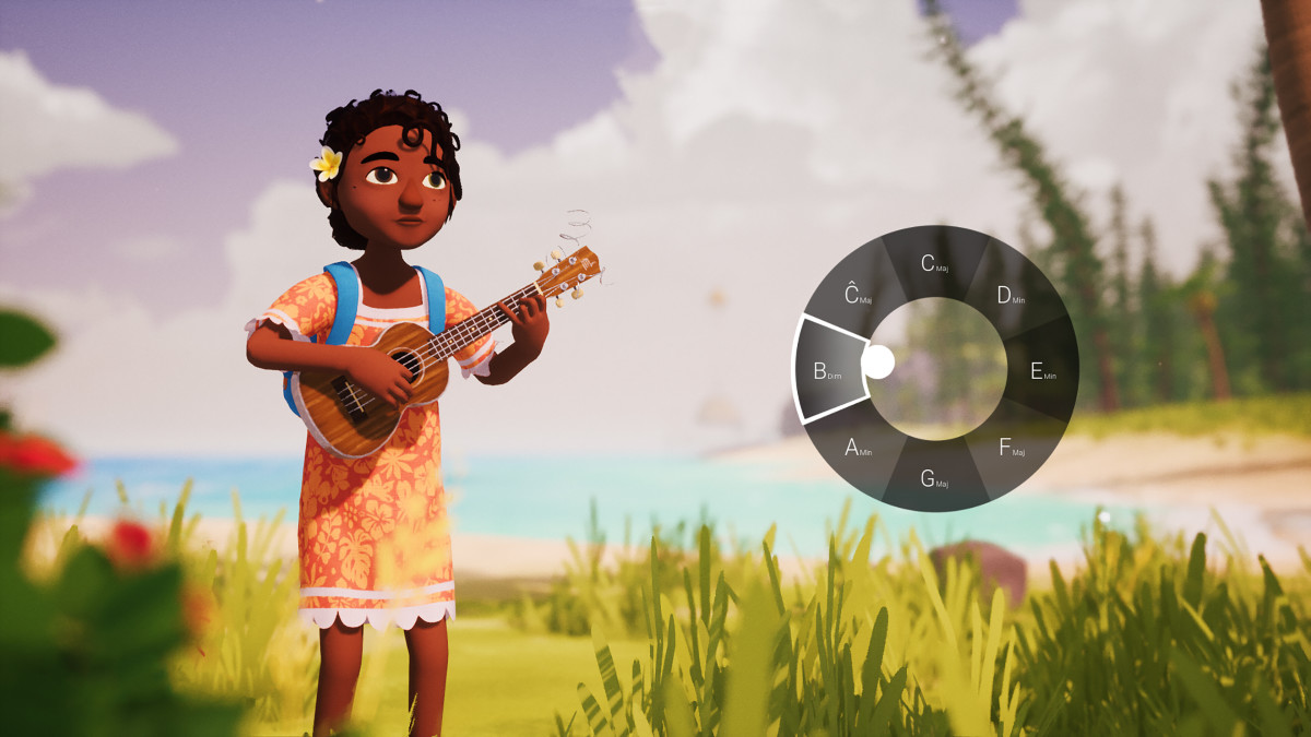 Tchia playing the ukulele